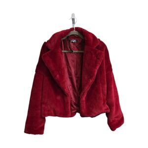 Allegra K Women’s Red Plush Jacket Coat Size L  Soft Lined Winter
